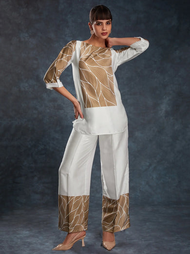 Captivating White Digital Printed Linen Party Wear Co-Ord Set